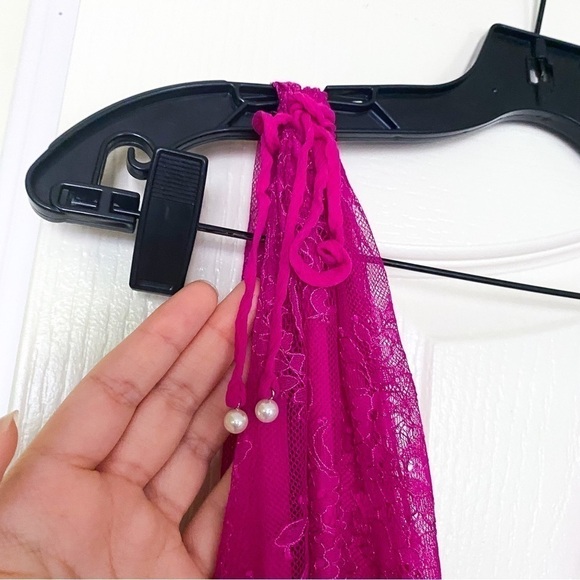 Alexis Dress Umbria Tiered Lace Tulle Silk Maxi Wedding Pink Fuchsia XS GUC - Picture 7 of 11